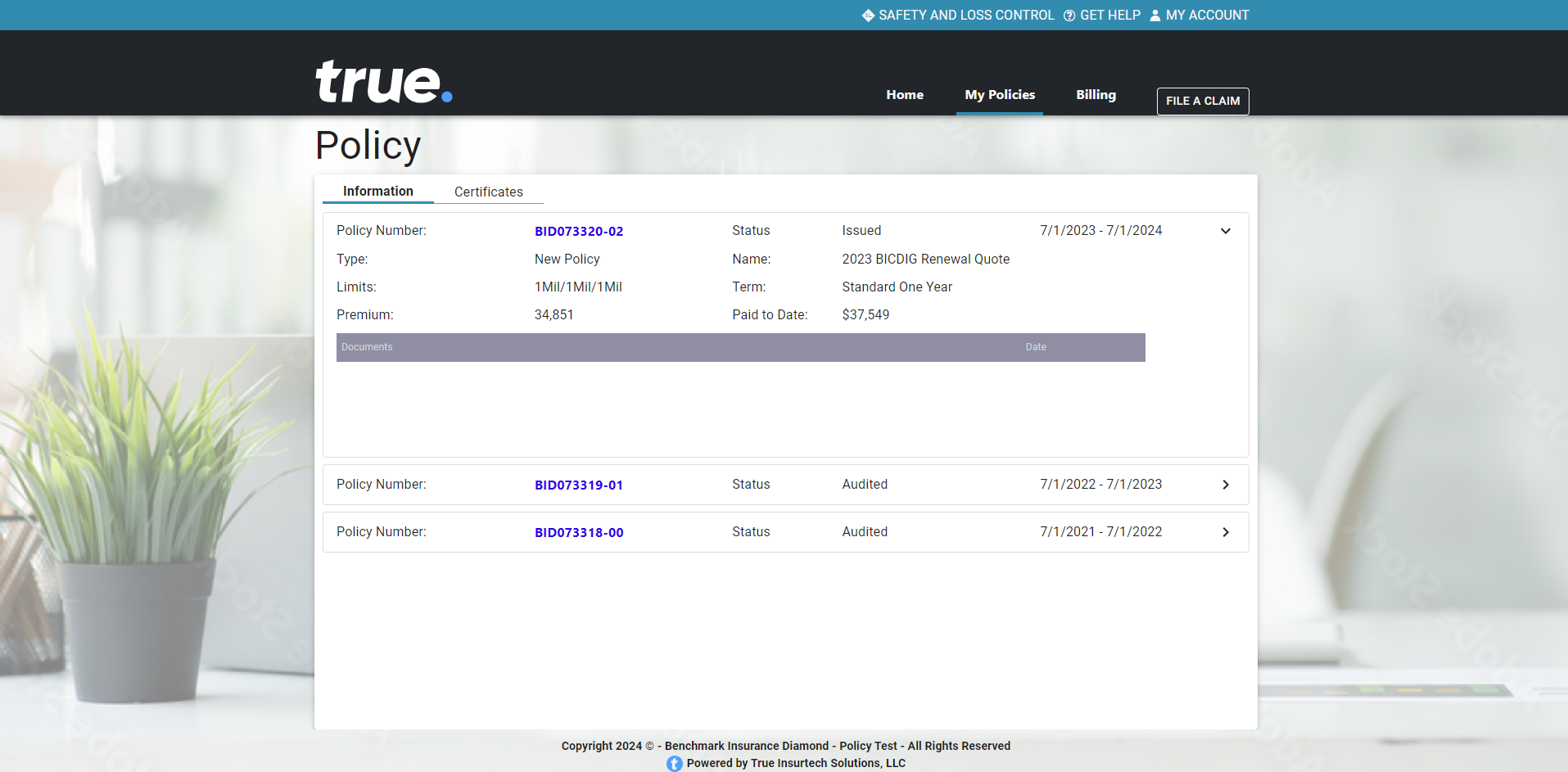 TruePortals Policy Landing Page