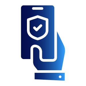 An icon of a hand holding a smartphone with a shield and checkmark on the screen, symbolizing customer preference for mobile channels in claims management. The design uses a flat, minimalist style with a blue gradient from the True brand palette.