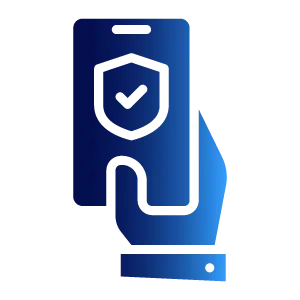 An icon of a hand holding a smartphone with a shield and checkmark on the screen, symbolizing customer preference for mobile channels in claims management. The design uses a flat, minimalist style with a blue gradient from the True brand palette.
