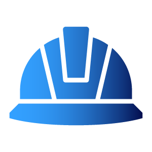 An icon of a construction hard hat, representing improved safety awareness for workers in high-heat industries through wearable monitoring devices. The icon features a clean, bold design with a blue gradient from the True brand palette.