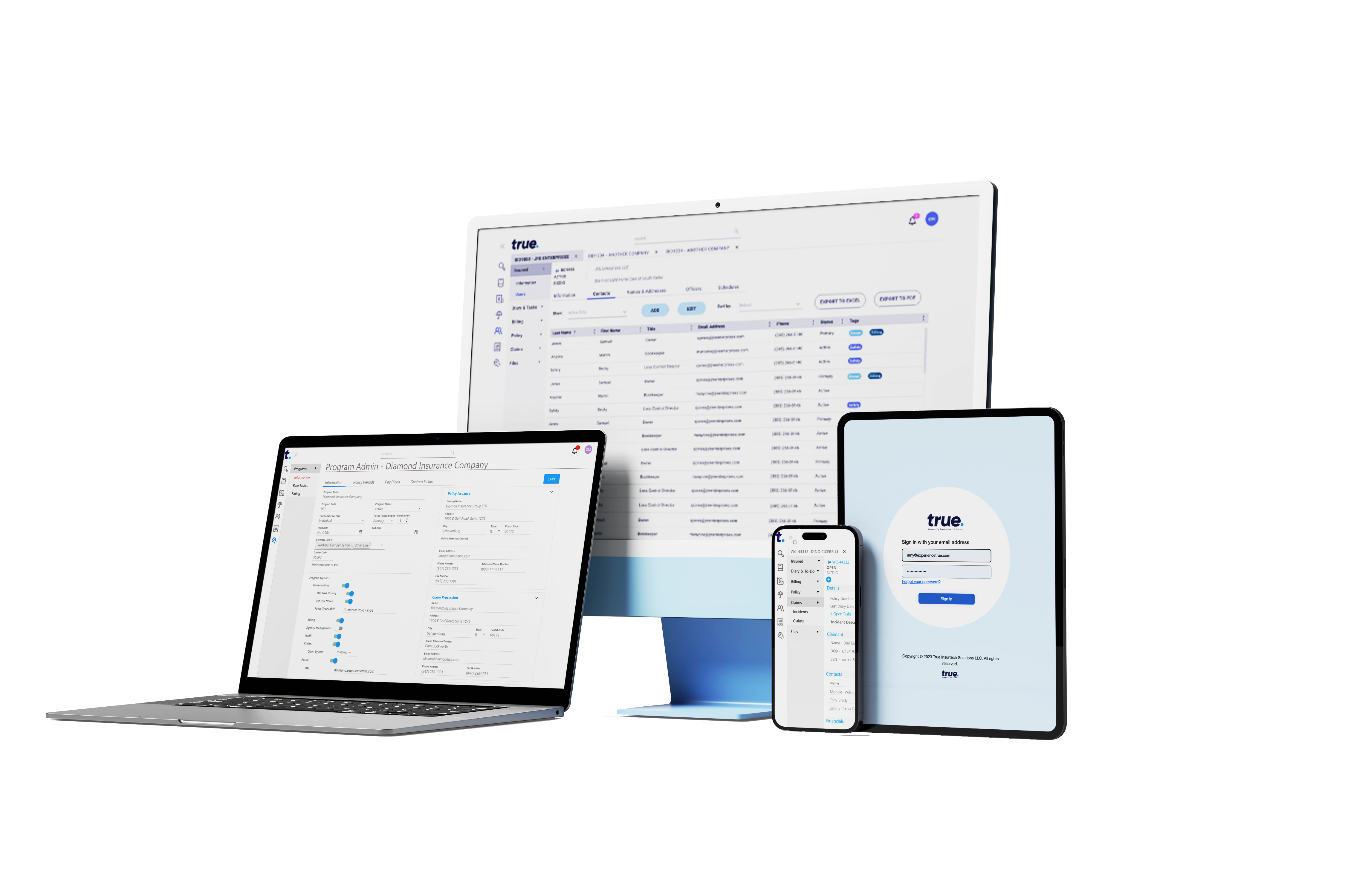 TrueClaims claims platform app screens