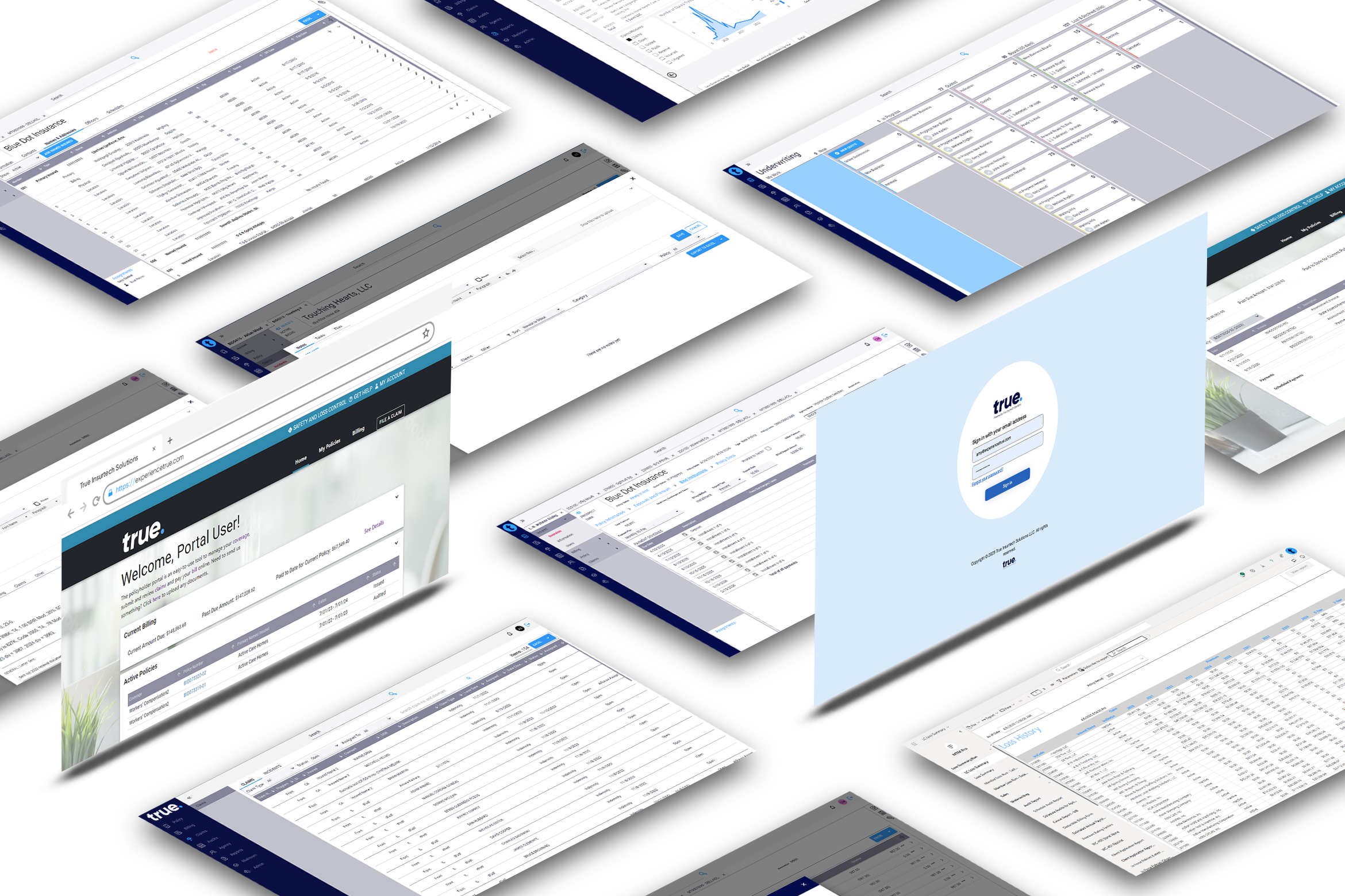 TruePolicy, TrueClaims, and TruePortals sample screens