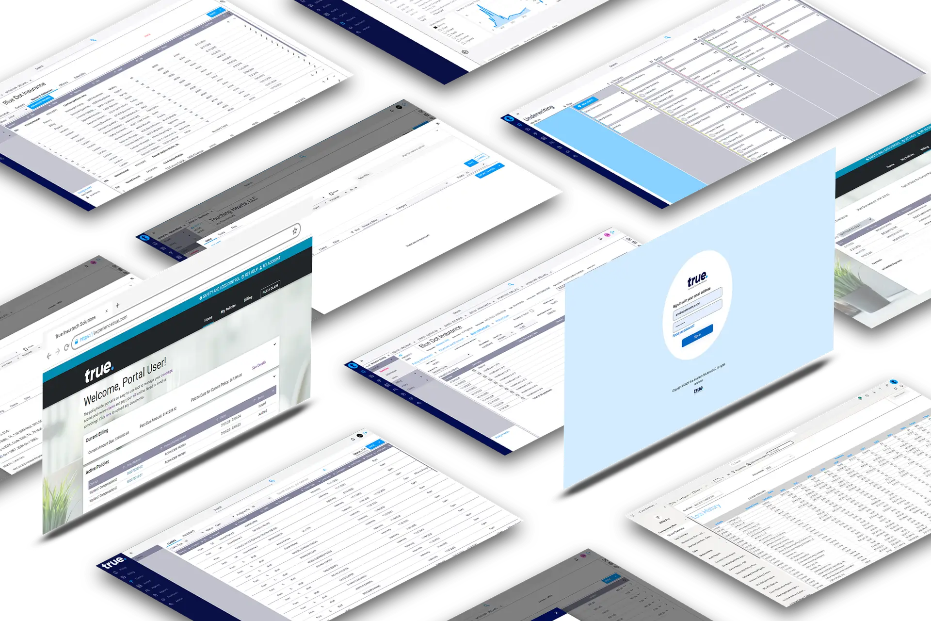 TruePolicy, TrueClaims, and TruePortals sample screens