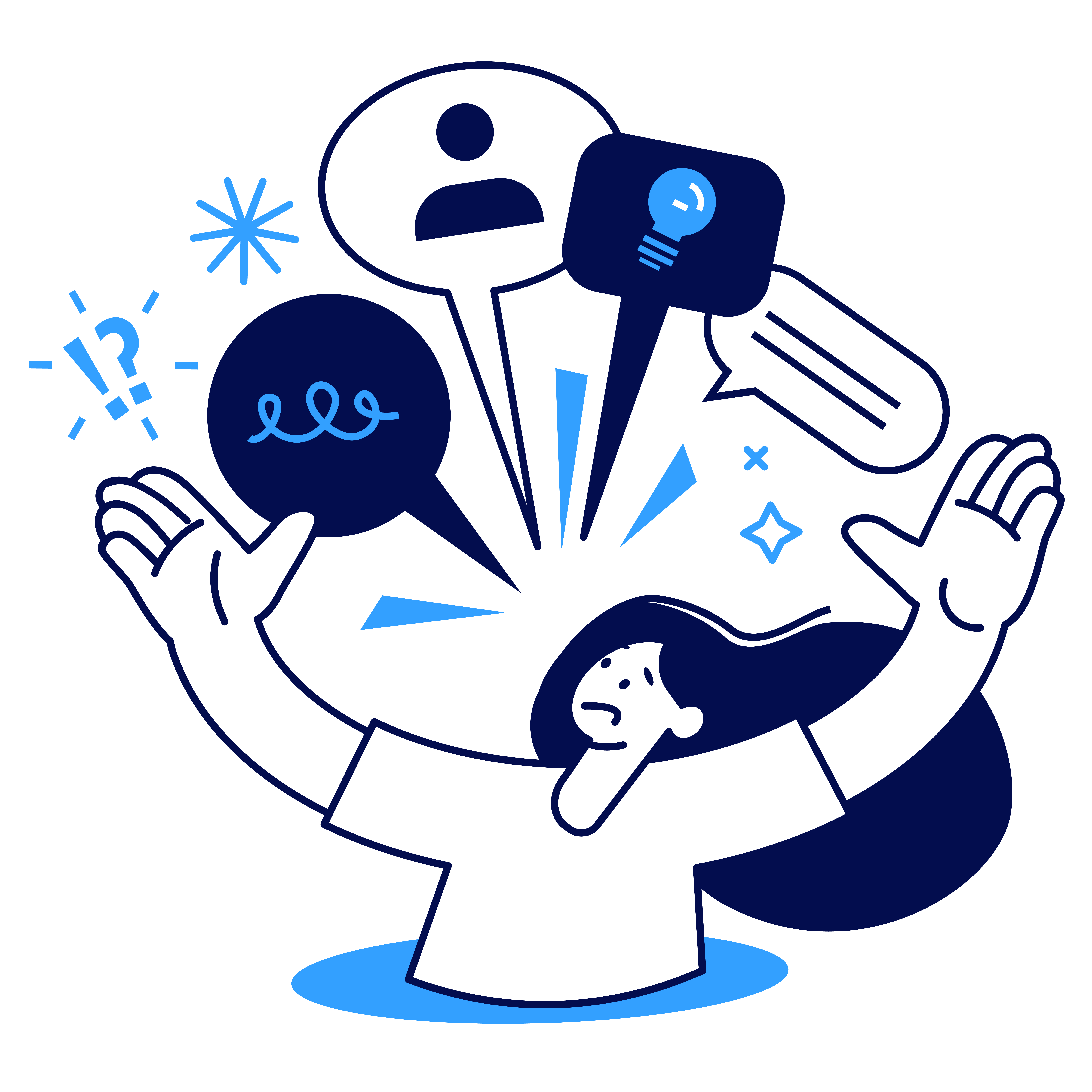 Icon showing compliance risk in communication: overlapping speech bubbles with alert symbols and document icons, conveying the regulatory and brand exposure created by manual, repetitive communication in workers’ compensation operations.