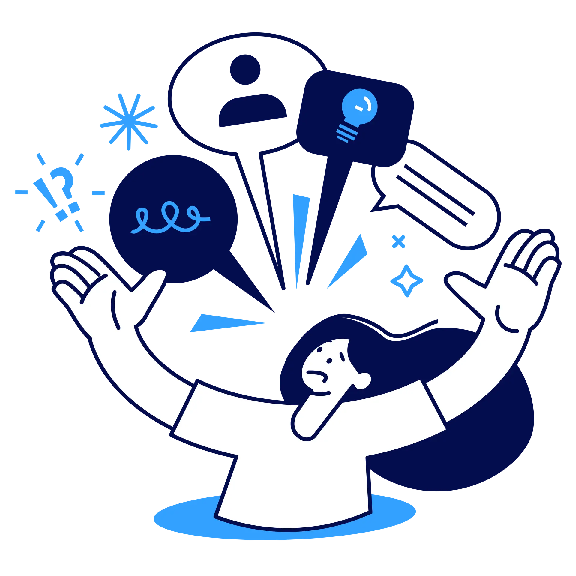 Icon showing compliance risk in communication: overlapping speech bubbles with alert symbols and document icons, conveying the regulatory and brand exposure created by manual, repetitive communication in workers’ compensation operations.