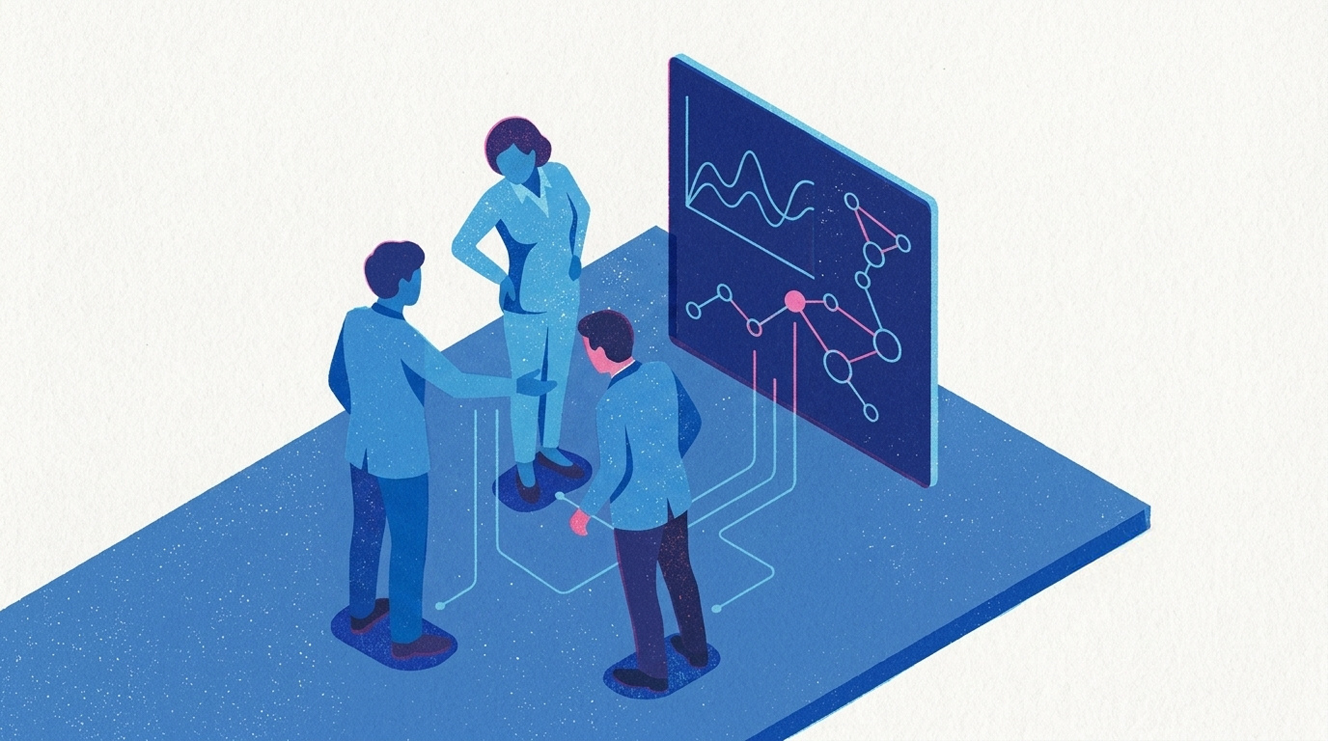Workers’ comp insurance professionals reviewing AI data insights together.