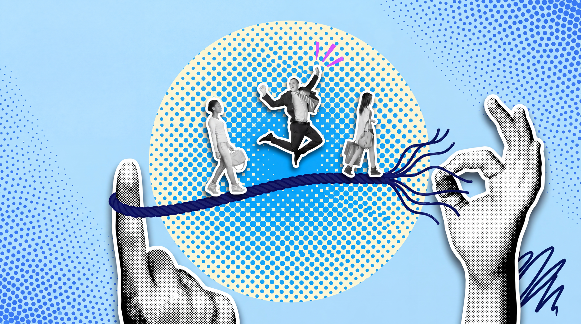 Business figures walk a tightening rope, illustrating NCCI's 2025 State of the Line and workers' comp's narrowing margins at AIS 2026.