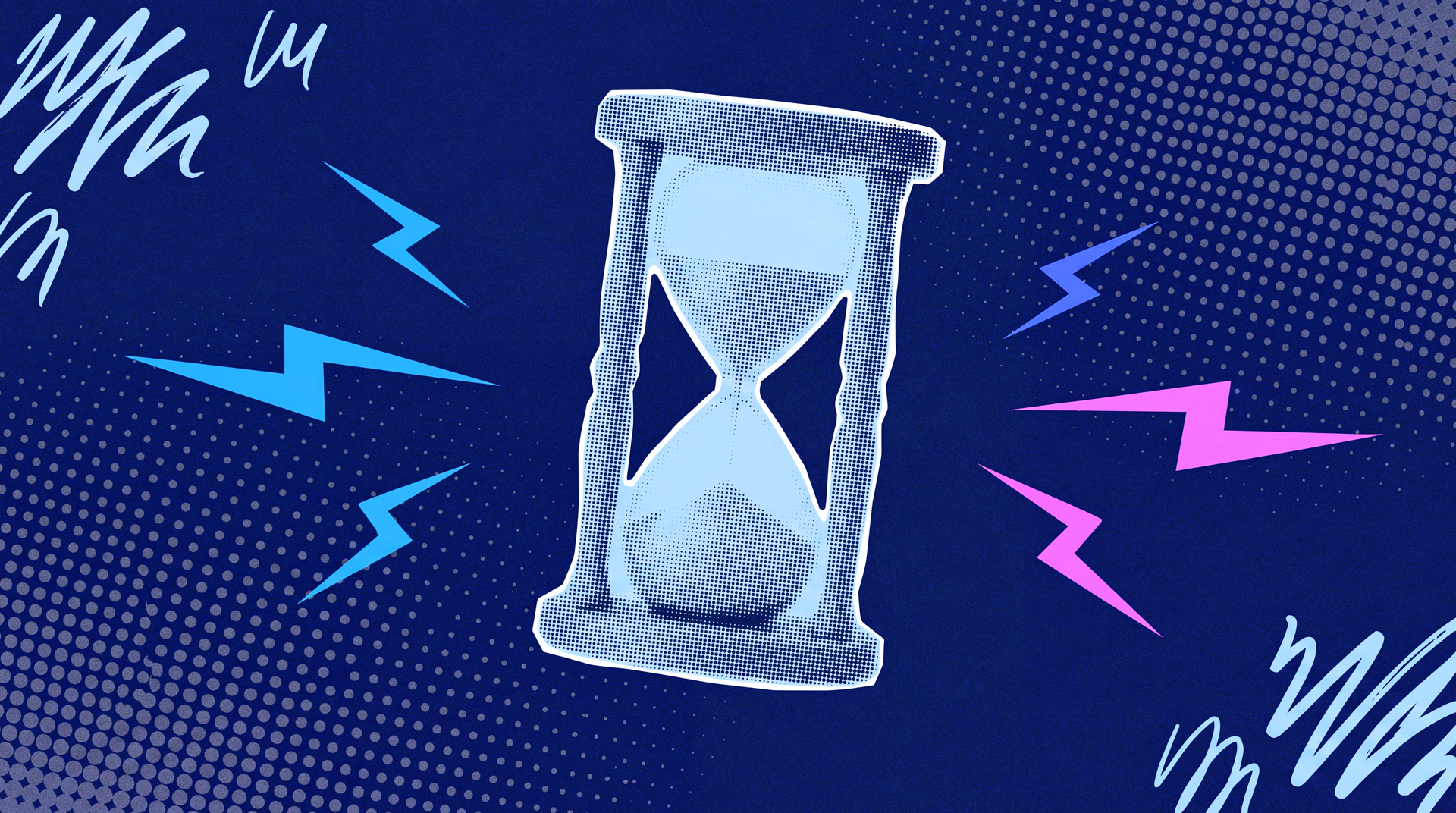 A pop-art hourglass framed by lightning bolts, illustrating workforce demographic shifts behind AIS 2026's injury-pattern data.